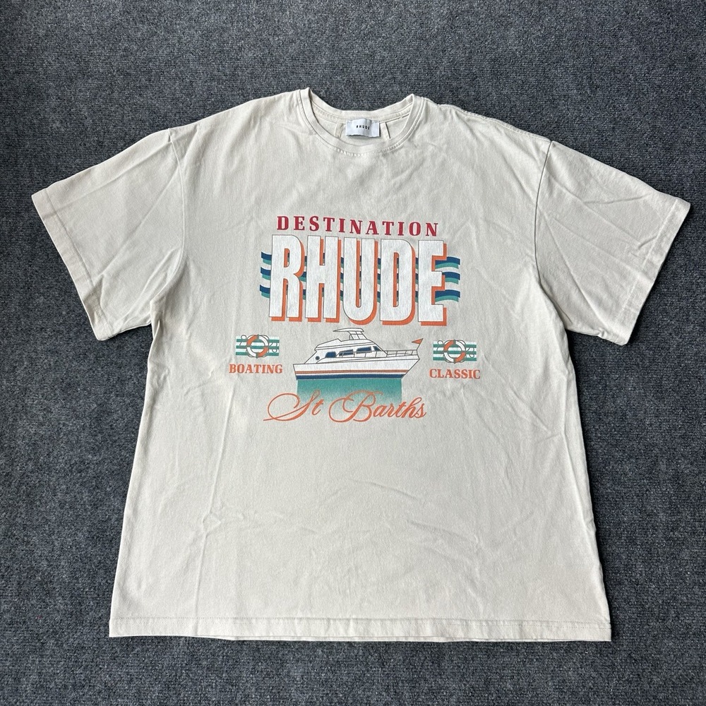 Rhude Destination St. Barths Classic Saint Barths Cream Graphic T-Shirt Men's M